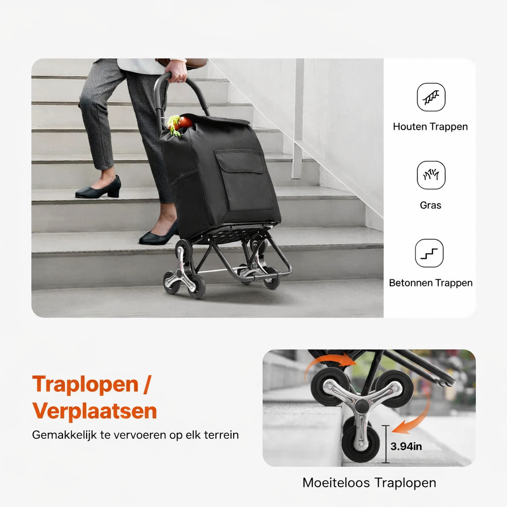 Opvouwbare Boodschappentrolley met Trapondersteuning – 35L