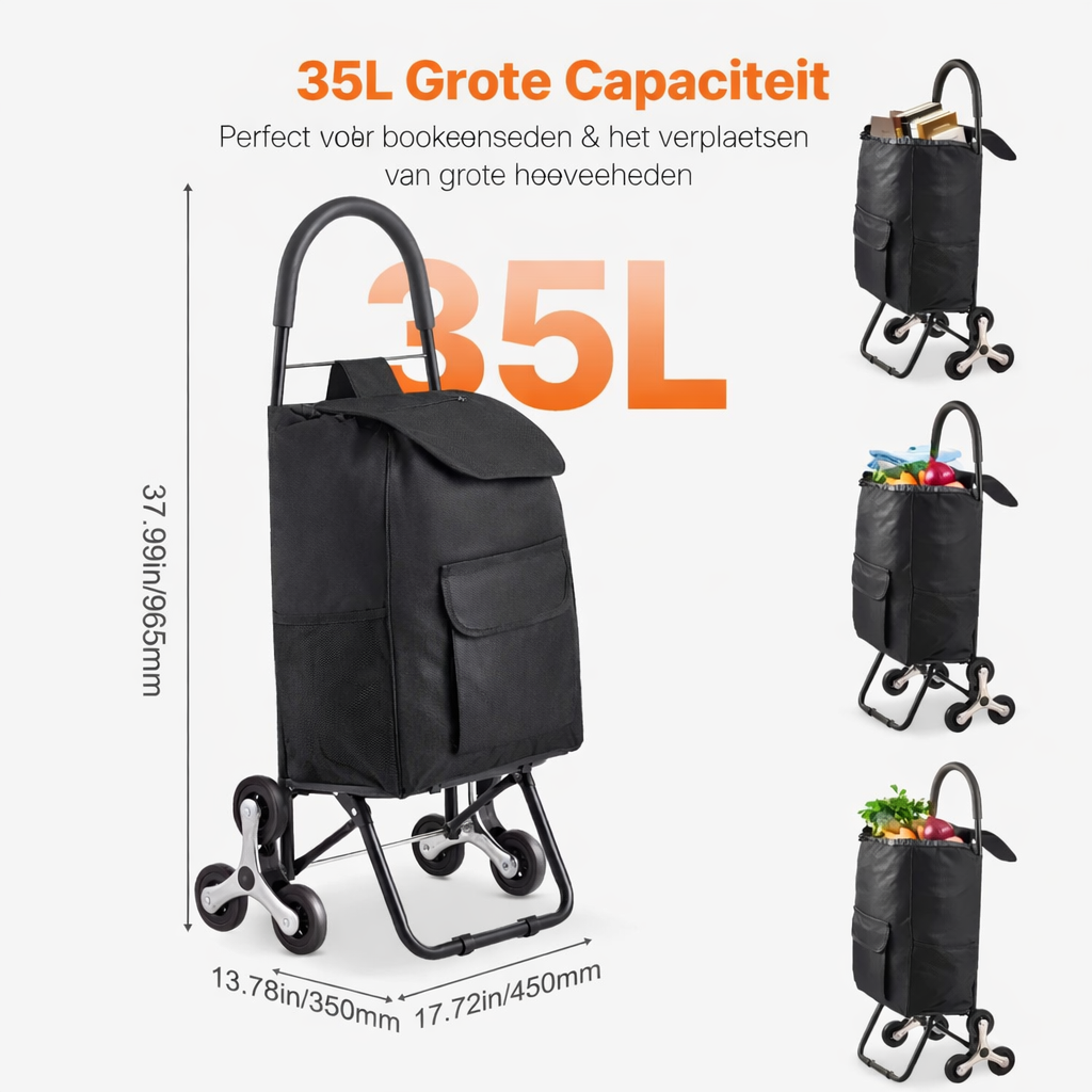 Opvouwbare Boodschappentrolley met Trapondersteuning – 35L