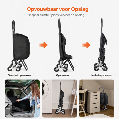 Opvouwbare Boodschappentrolley met Trapondersteuning – 35L